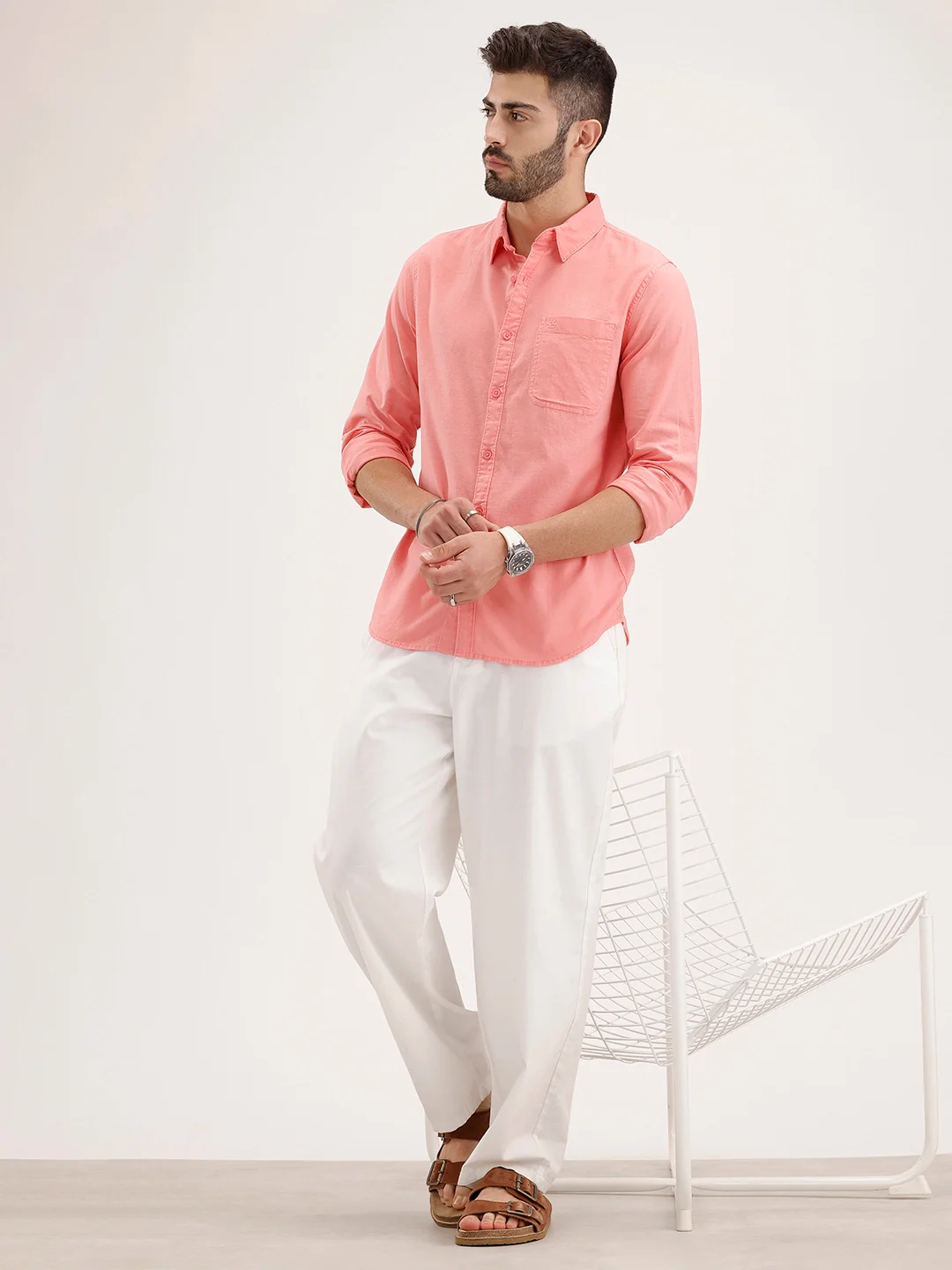 Regular Fit Solid Cotton Shirt | Pink - Image 2
