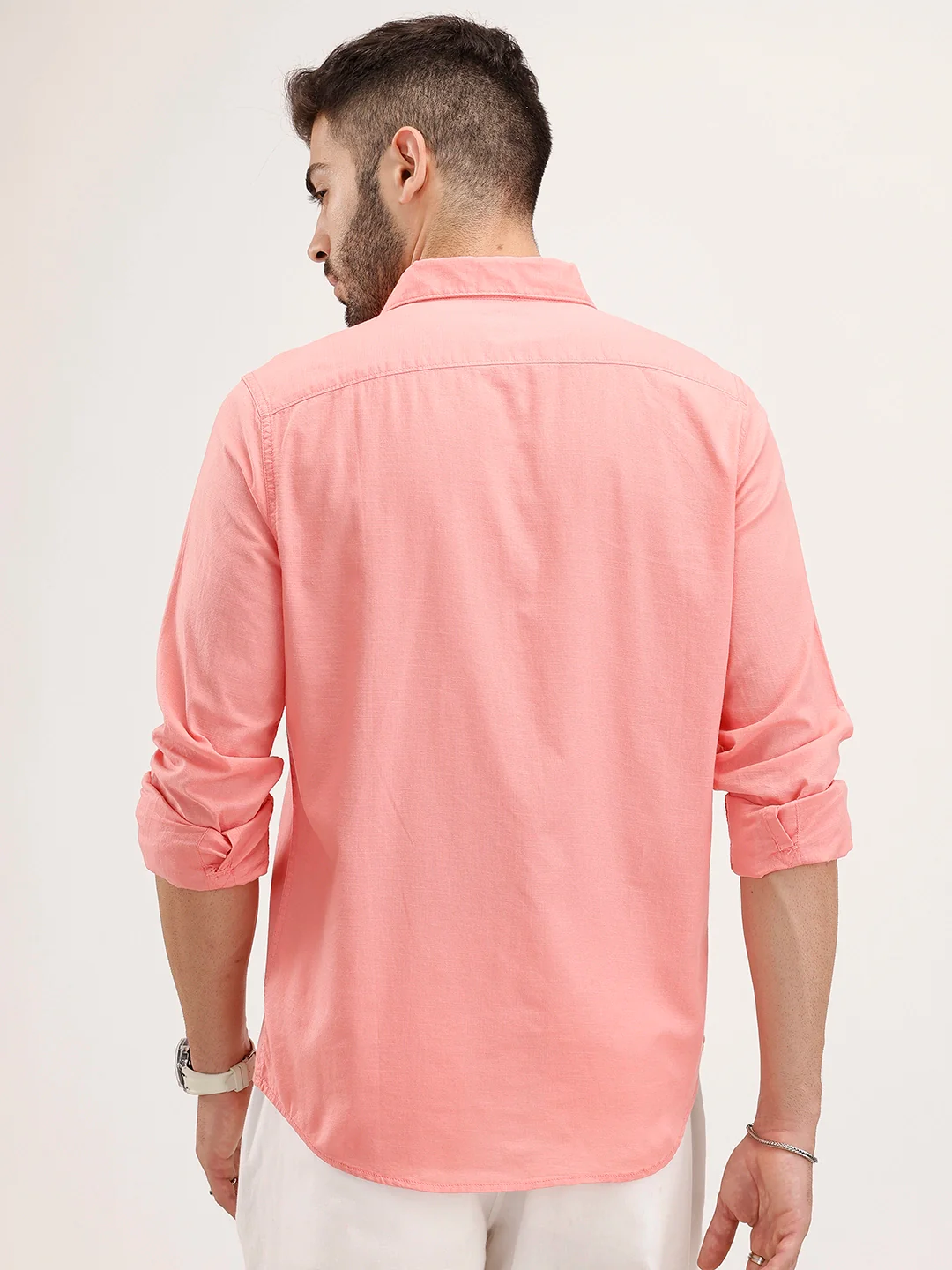 Regular Fit Solid Cotton Shirt | Pink - Image 3