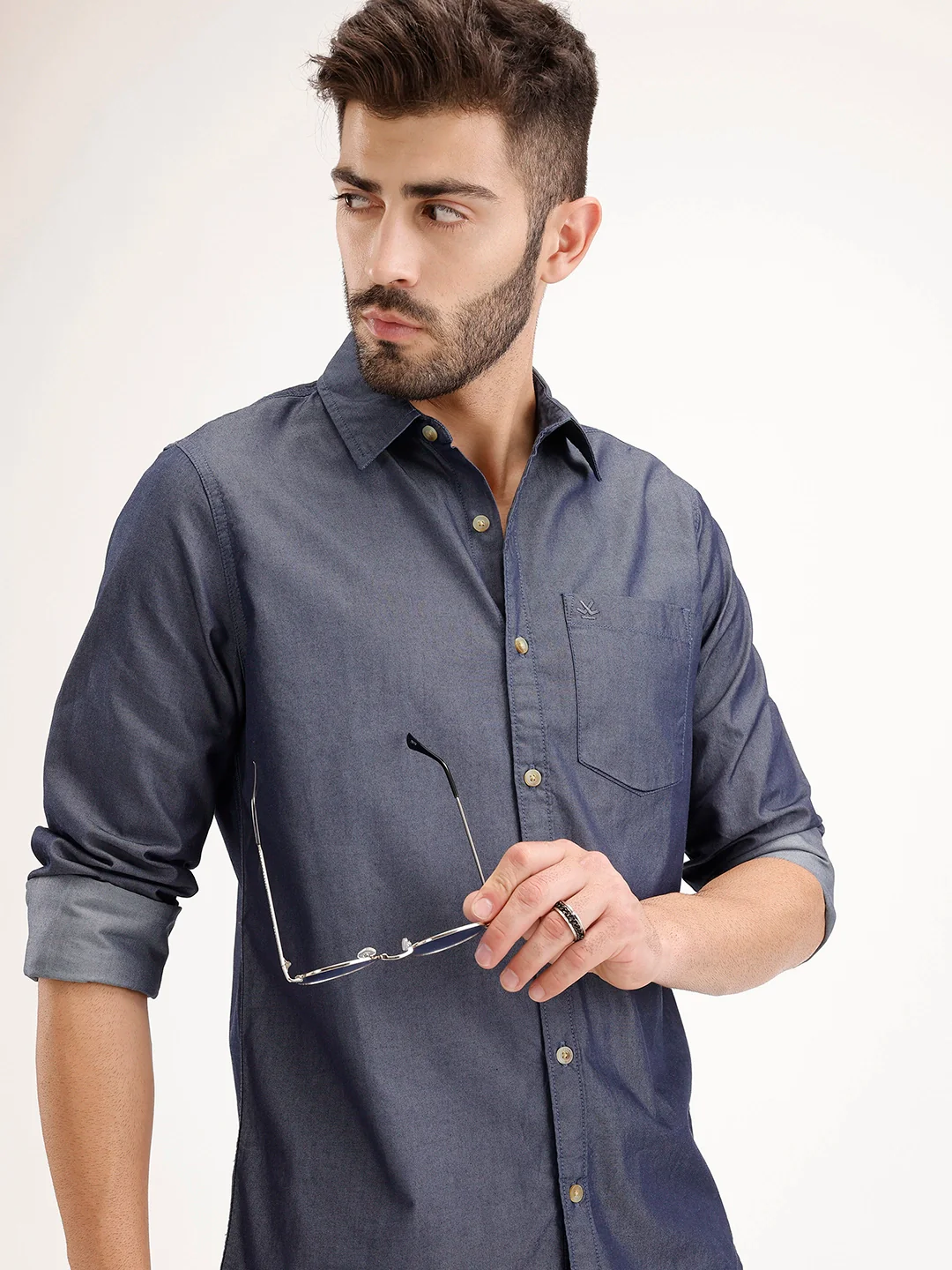 Regular Fit Solid Shirt | Navy Blue