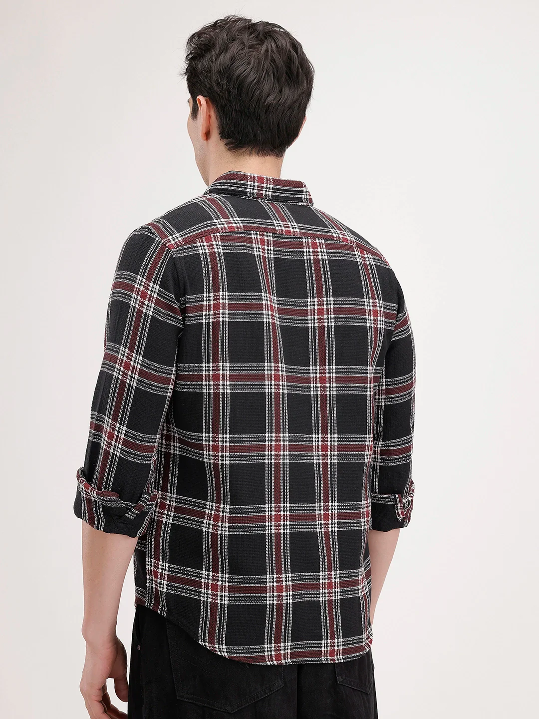 Regular Fit Textured Checkered Shirt | Black - Image 3