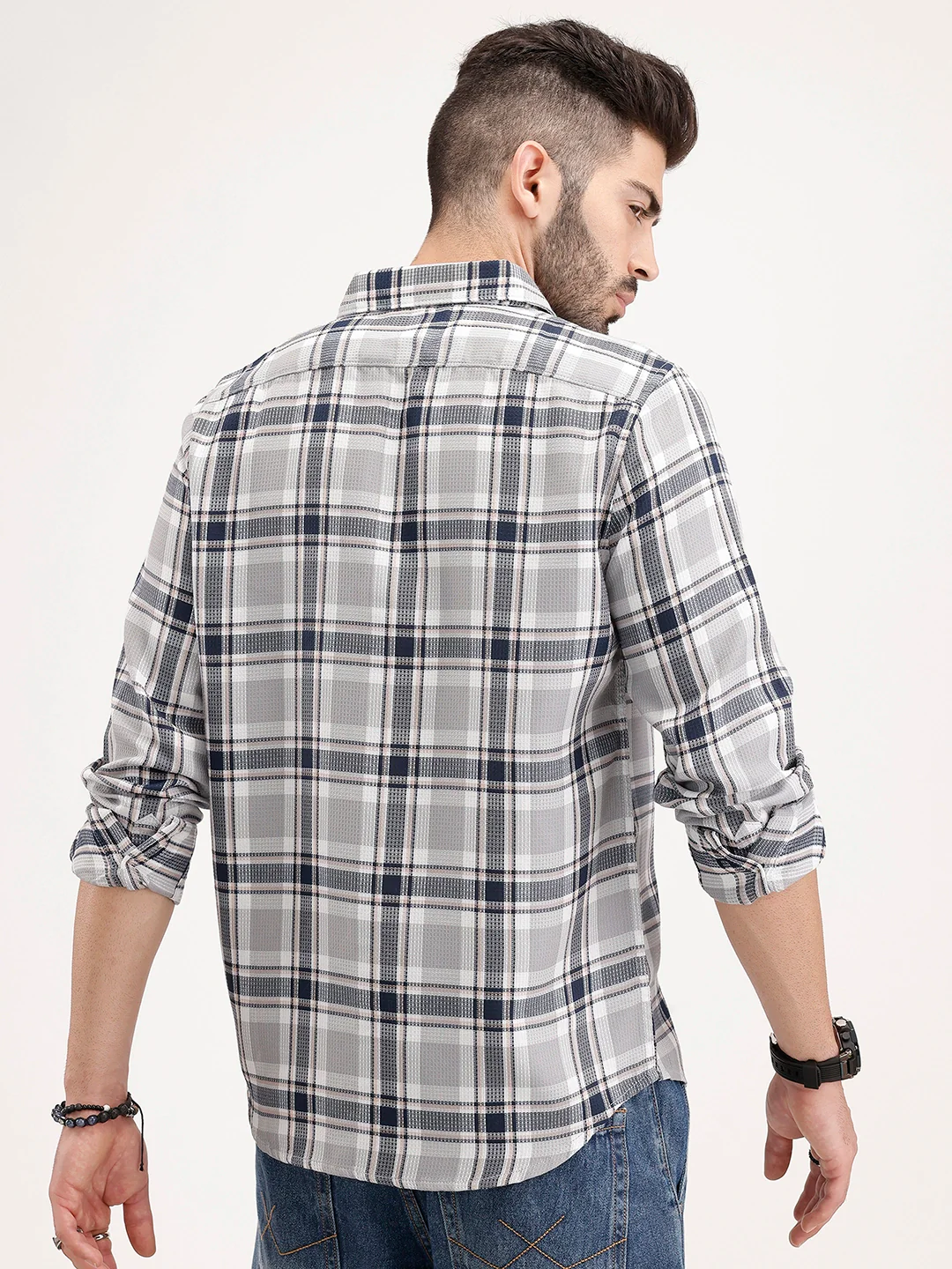 Regular Fit Textured Checkered Shirt | Blue - Image 3