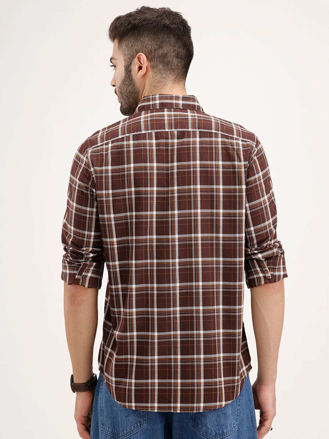 Regular Fit Textured Checkered Shirt | Dark Brown - Image 3