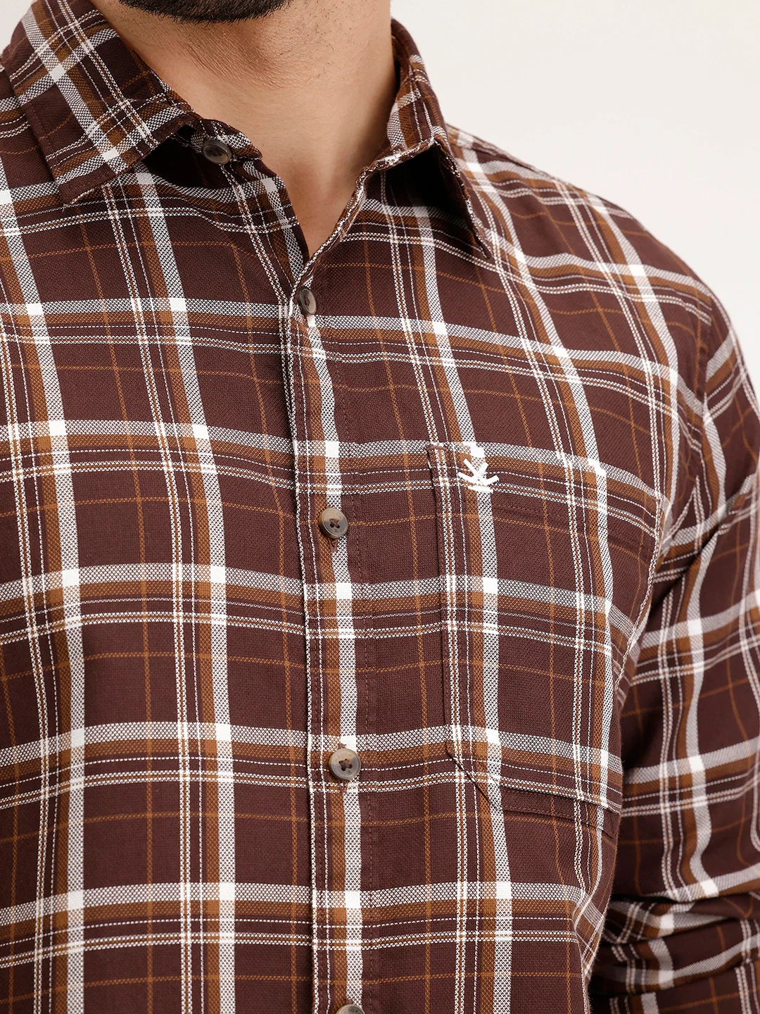Regular Fit Textured Checkered Shirt | Dark Brown - Image 5