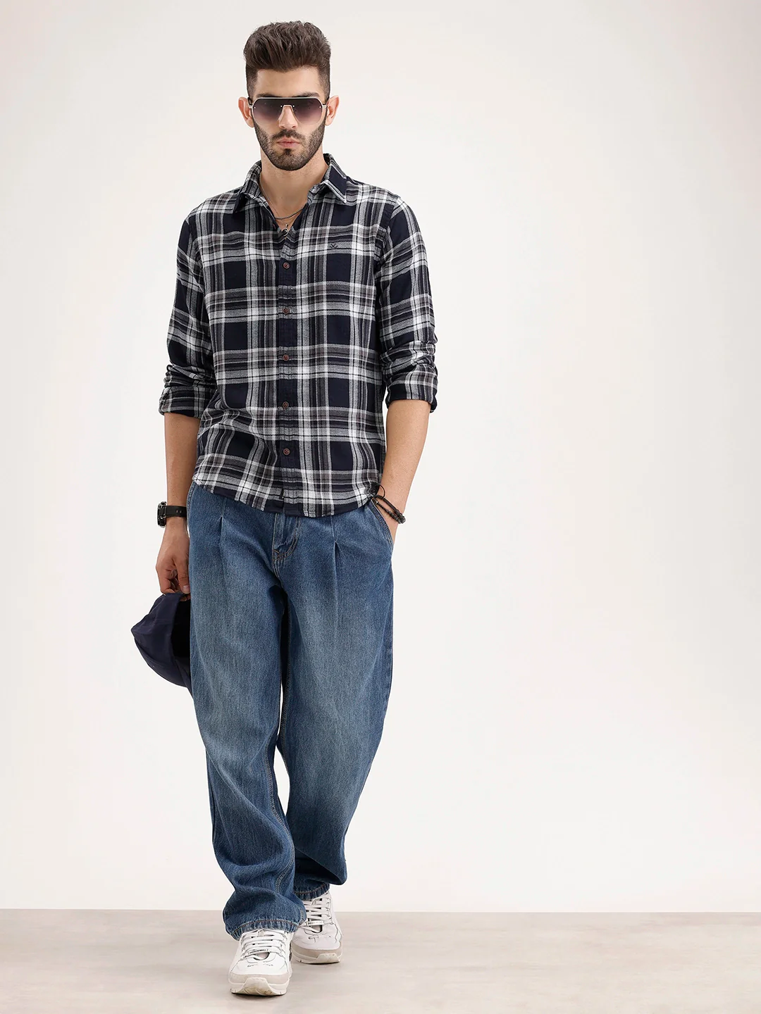 Regular Fit Textured Checkered Shirt | Navy Blue - Image 2