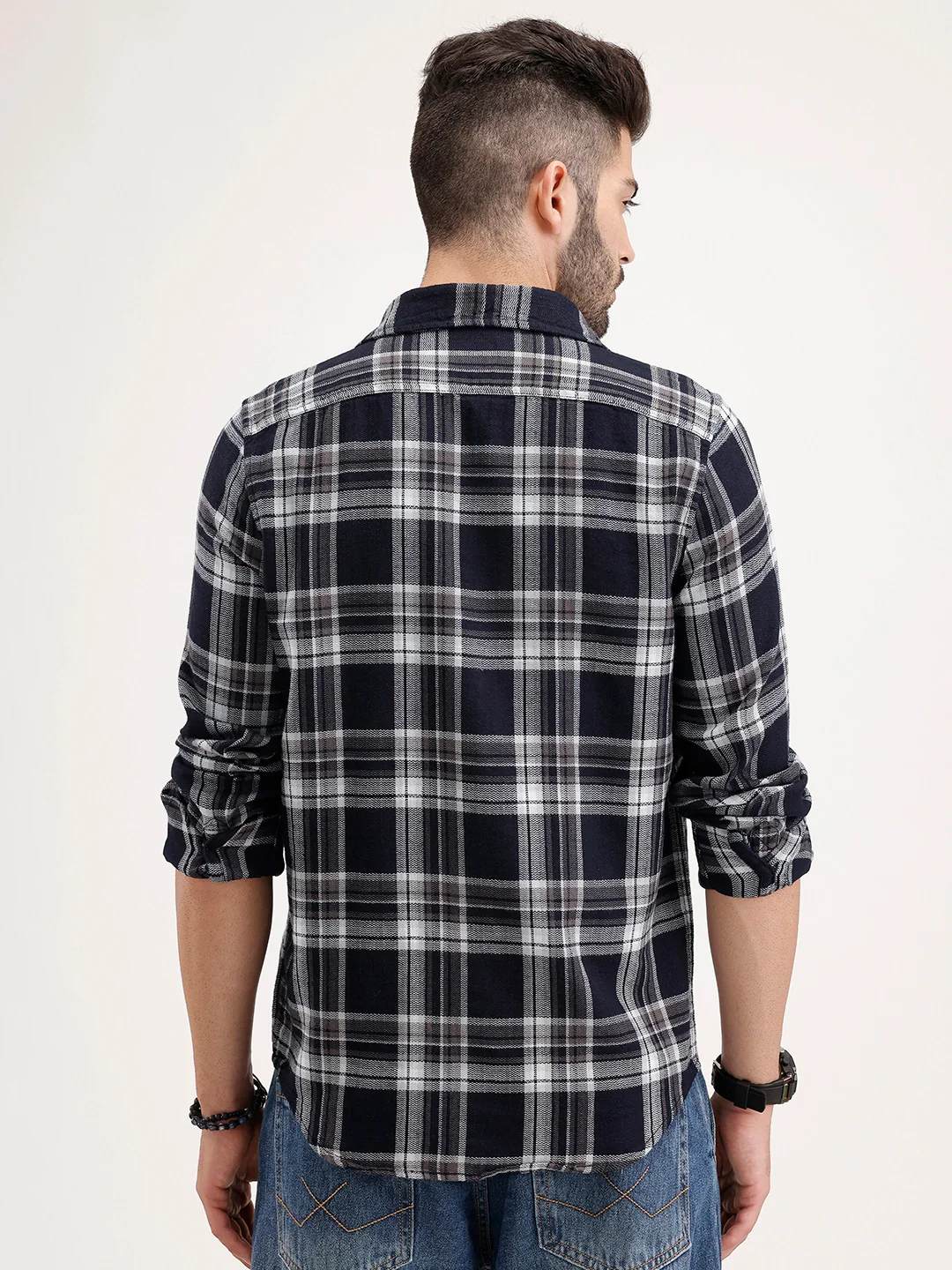 Regular Fit Textured Checkered Shirt | Navy Blue - Image 3