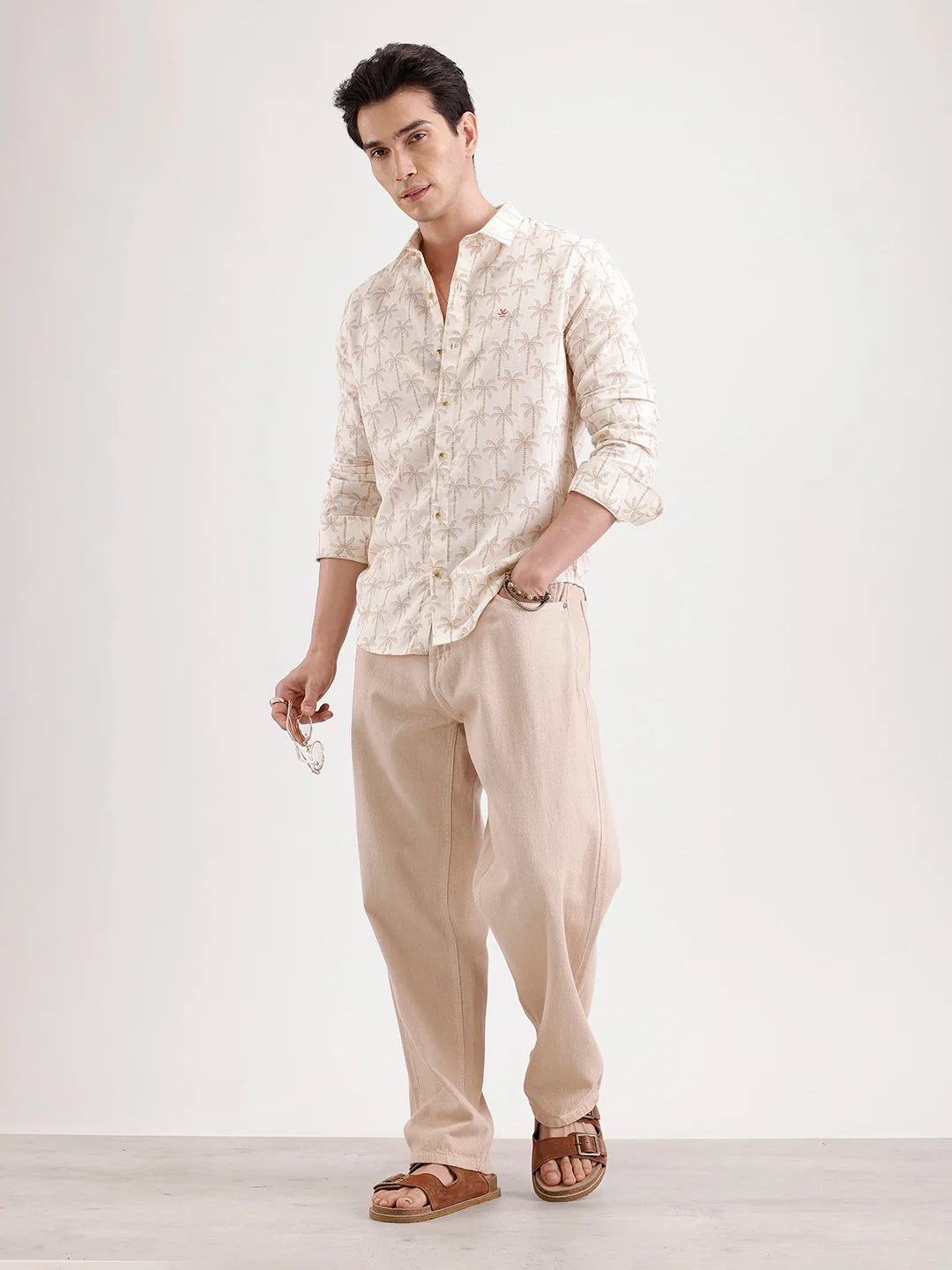 Slim Fit AOP Linen Blend Shirt | Off White - Image 2