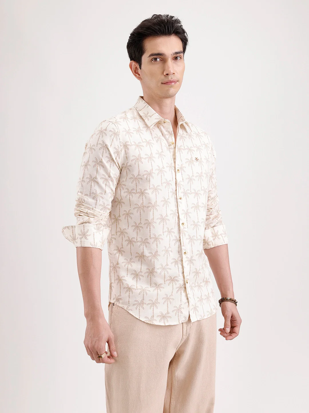 Slim Fit AOP Linen Blend Shirt | Off White - Image 4
