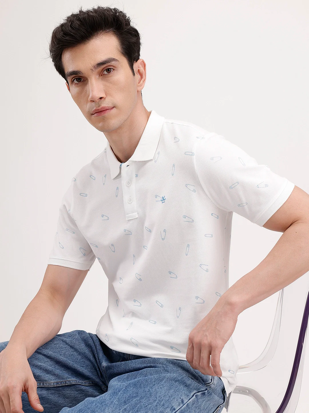 Slim Fit AOP Polo T-Shirt | White
