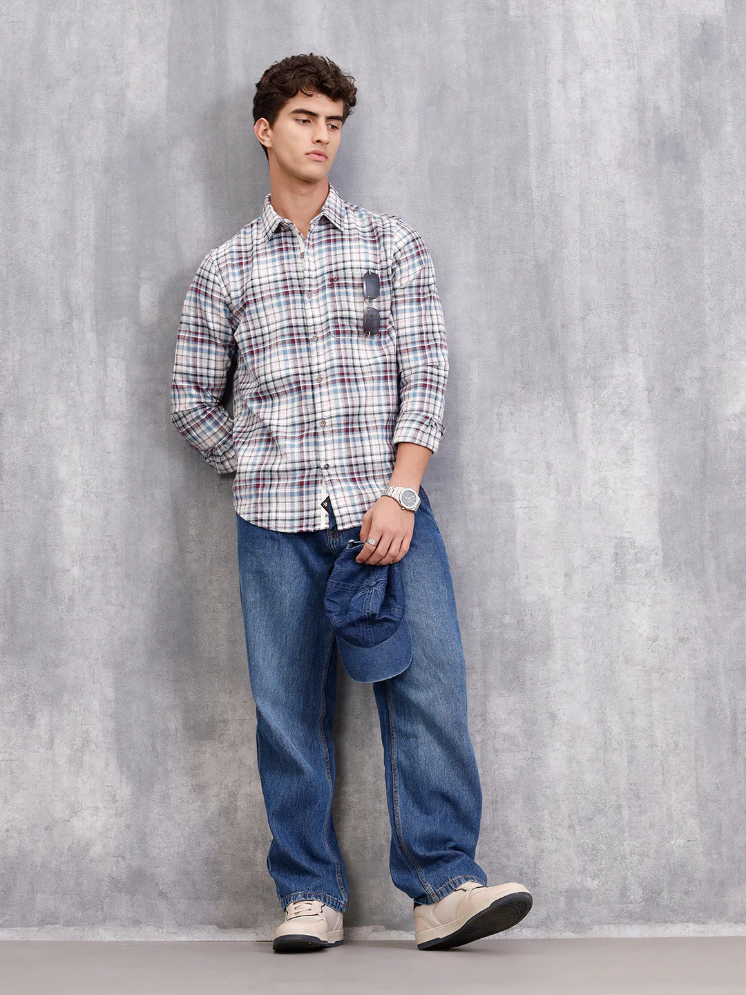 Slim Fit Check Shirt In Special Slub Weave | Wine - Image 2