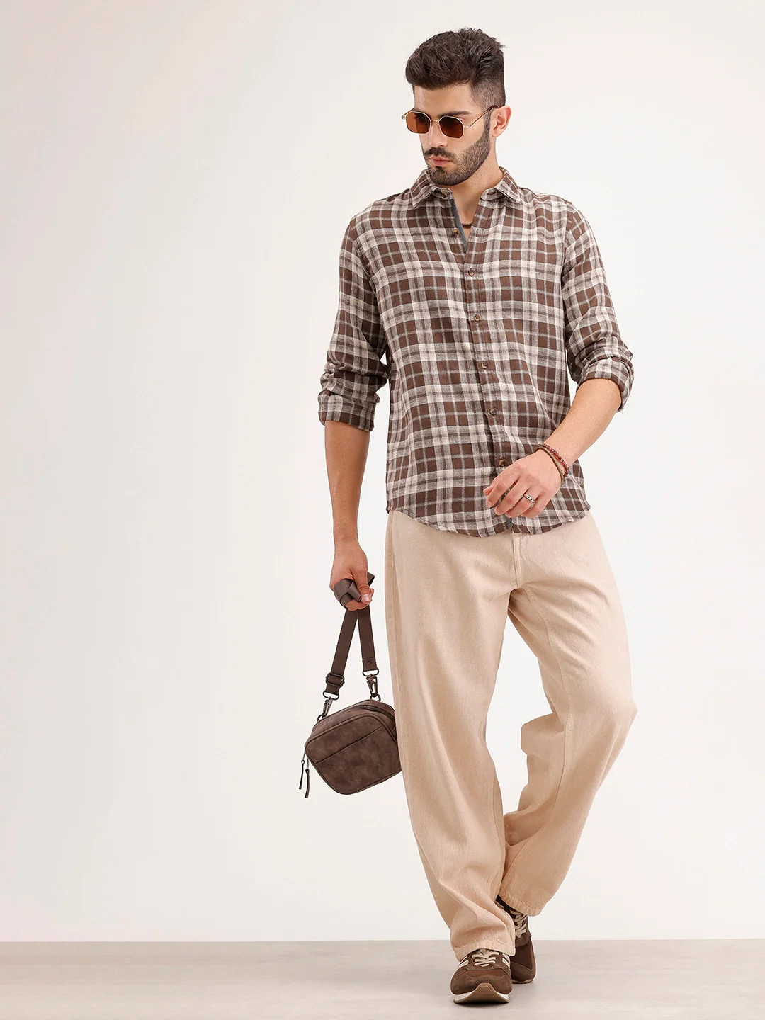 Slim Fit Checkered Full Sleeve Shirt | Brown - Image 2