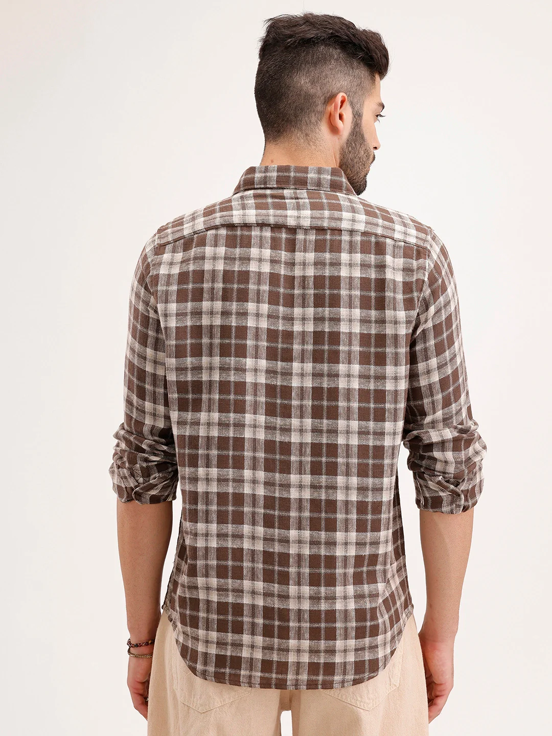 Slim Fit Checkered Full Sleeve Shirt | Brown - Image 3