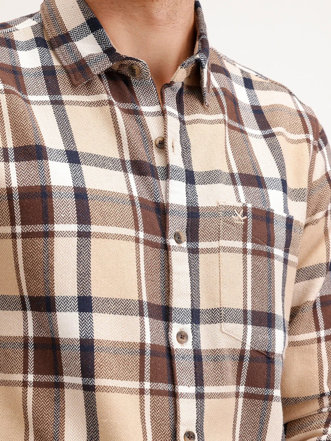 Slim Fit Checkered Full Sleeve Shirt | Brown - Image 5