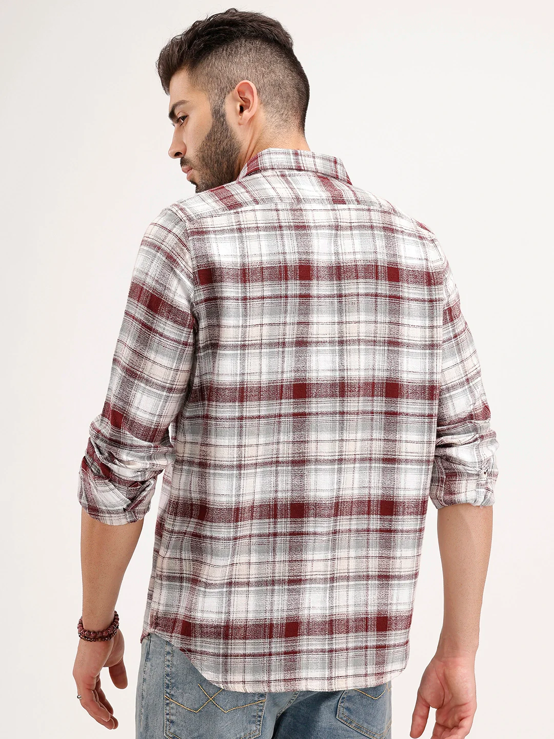 Slim Fit Checkered Full Sleeve Shirt | Red - Image 3