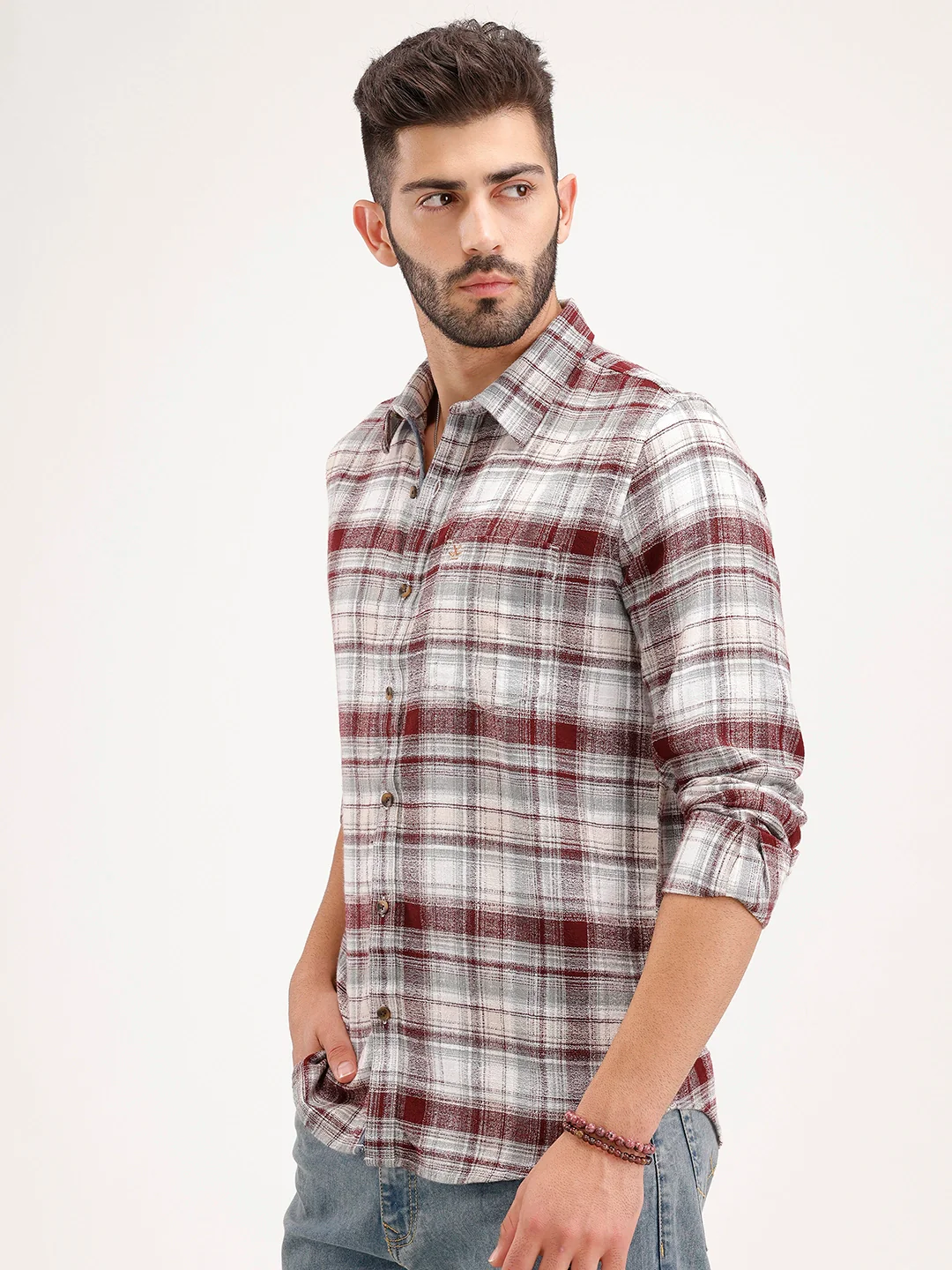 Slim Fit Checkered Full Sleeve Shirt | Red - Image 4