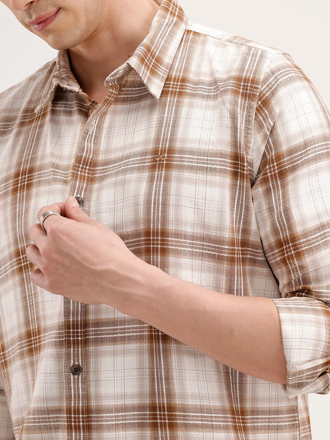 Slim Fit Checkered Shirt | Brown - Image 5