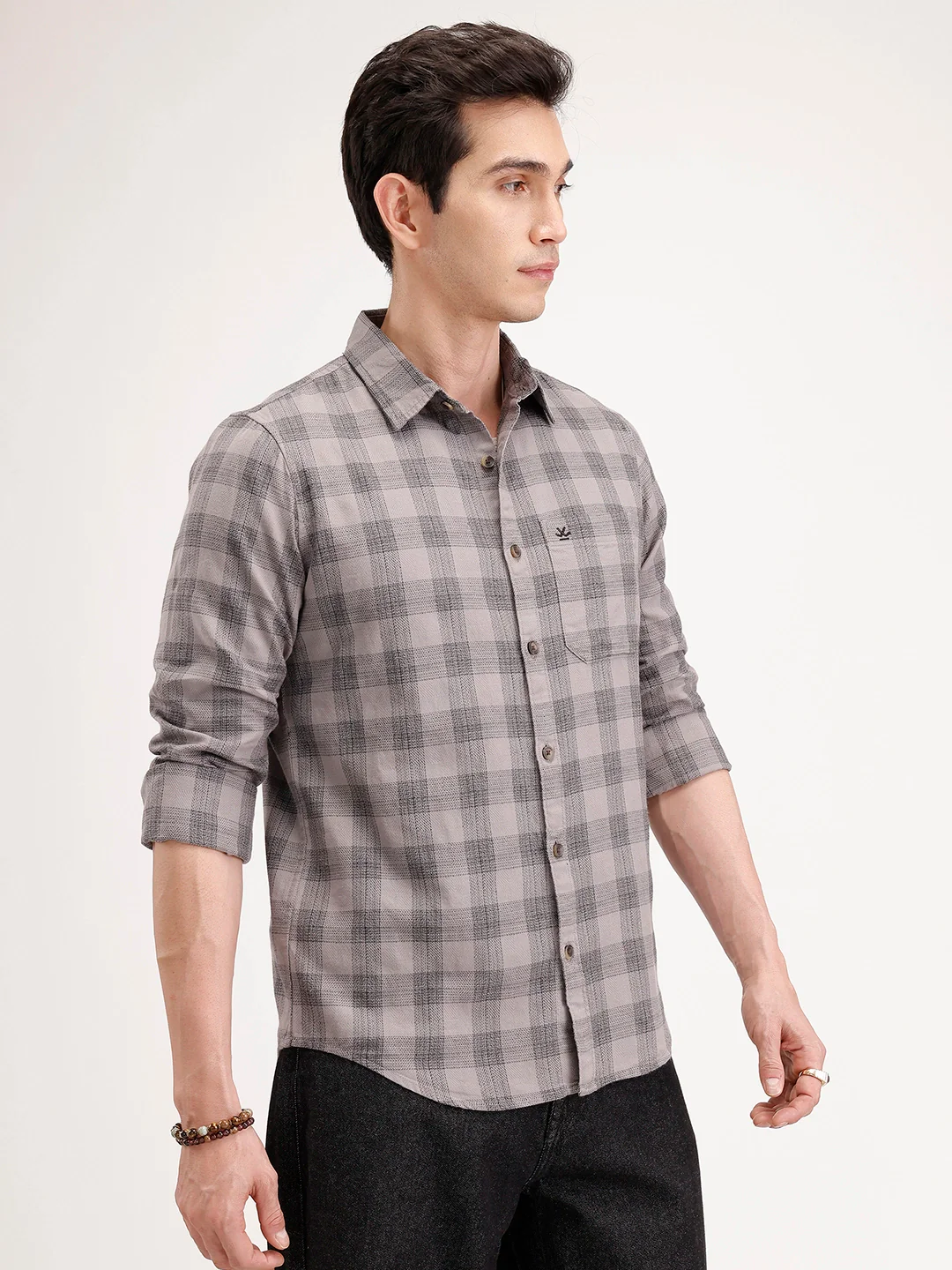 Slim Fit Checkered Shirt | Grey - Image 4