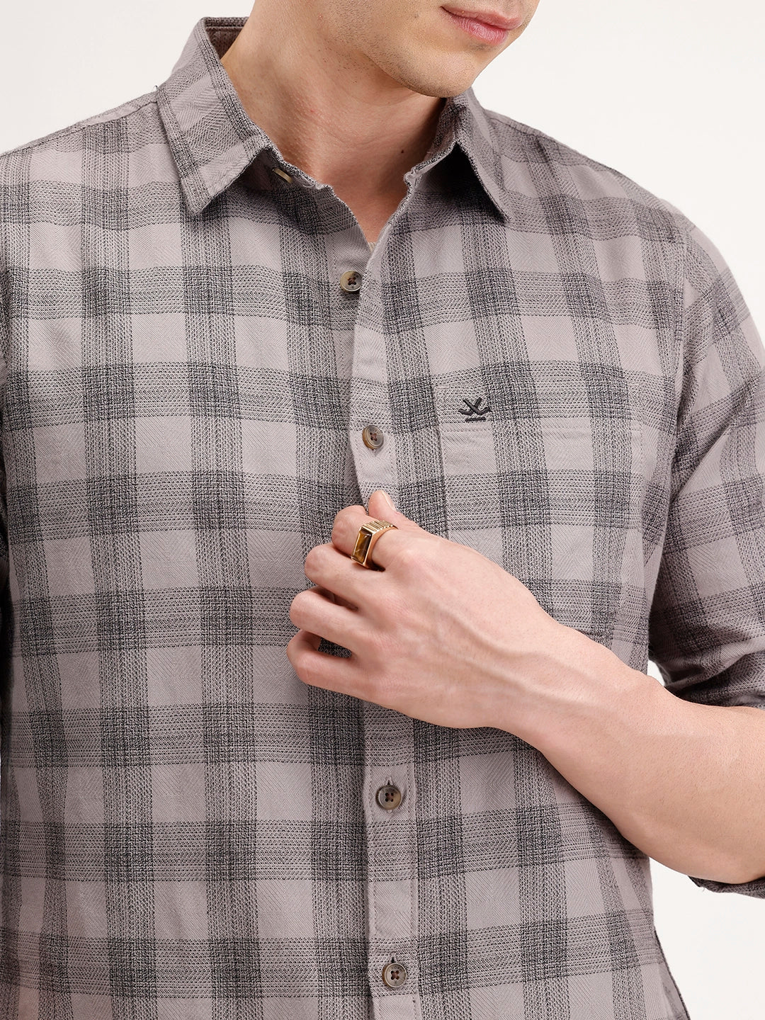Slim Fit Checkered Shirt | Grey - Image 5