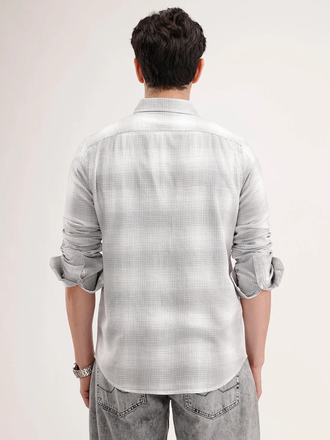 Slim Fit Checkered Shirt | Grey - Image 3