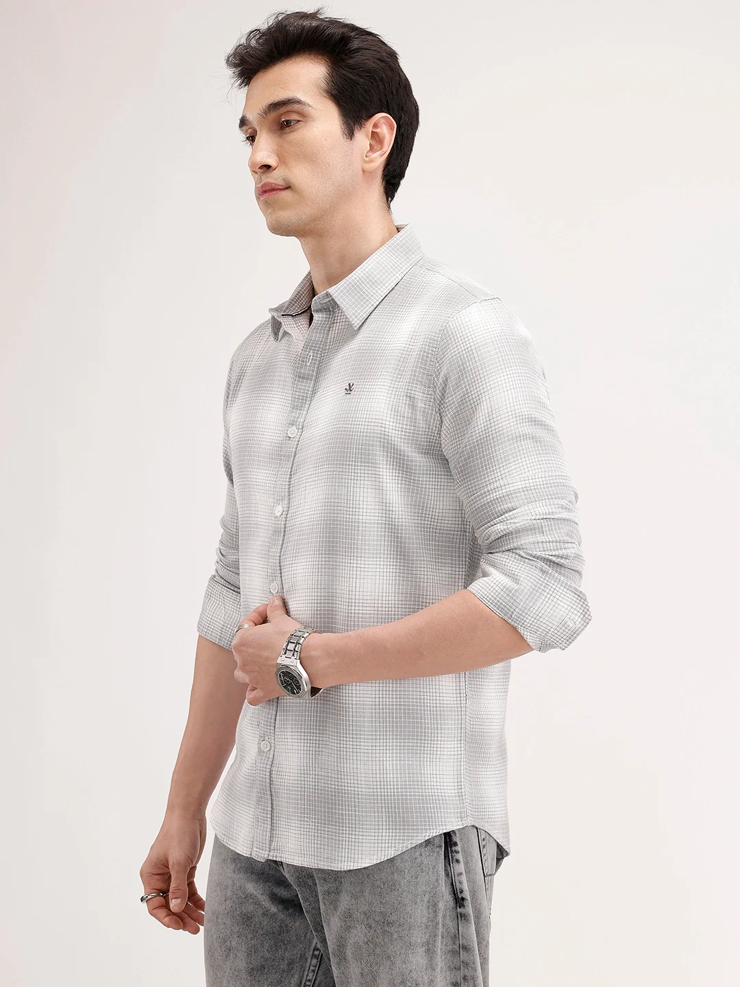 Slim Fit Checkered Shirt | Grey - Image 4