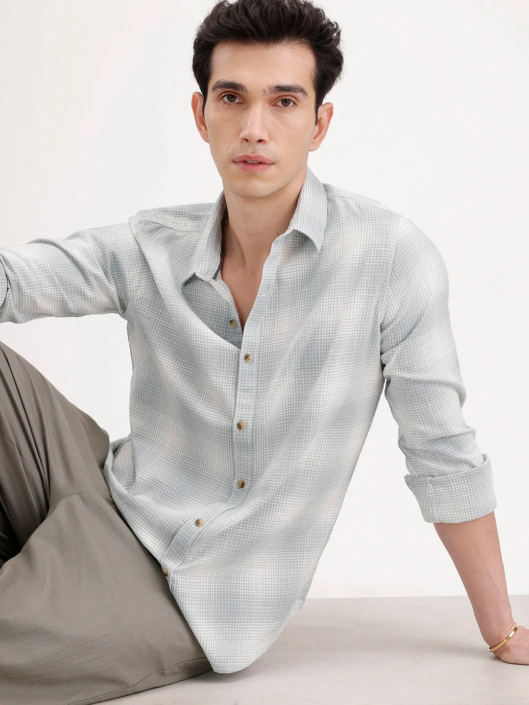 Slim Fit Checkered Shirt | Light Green