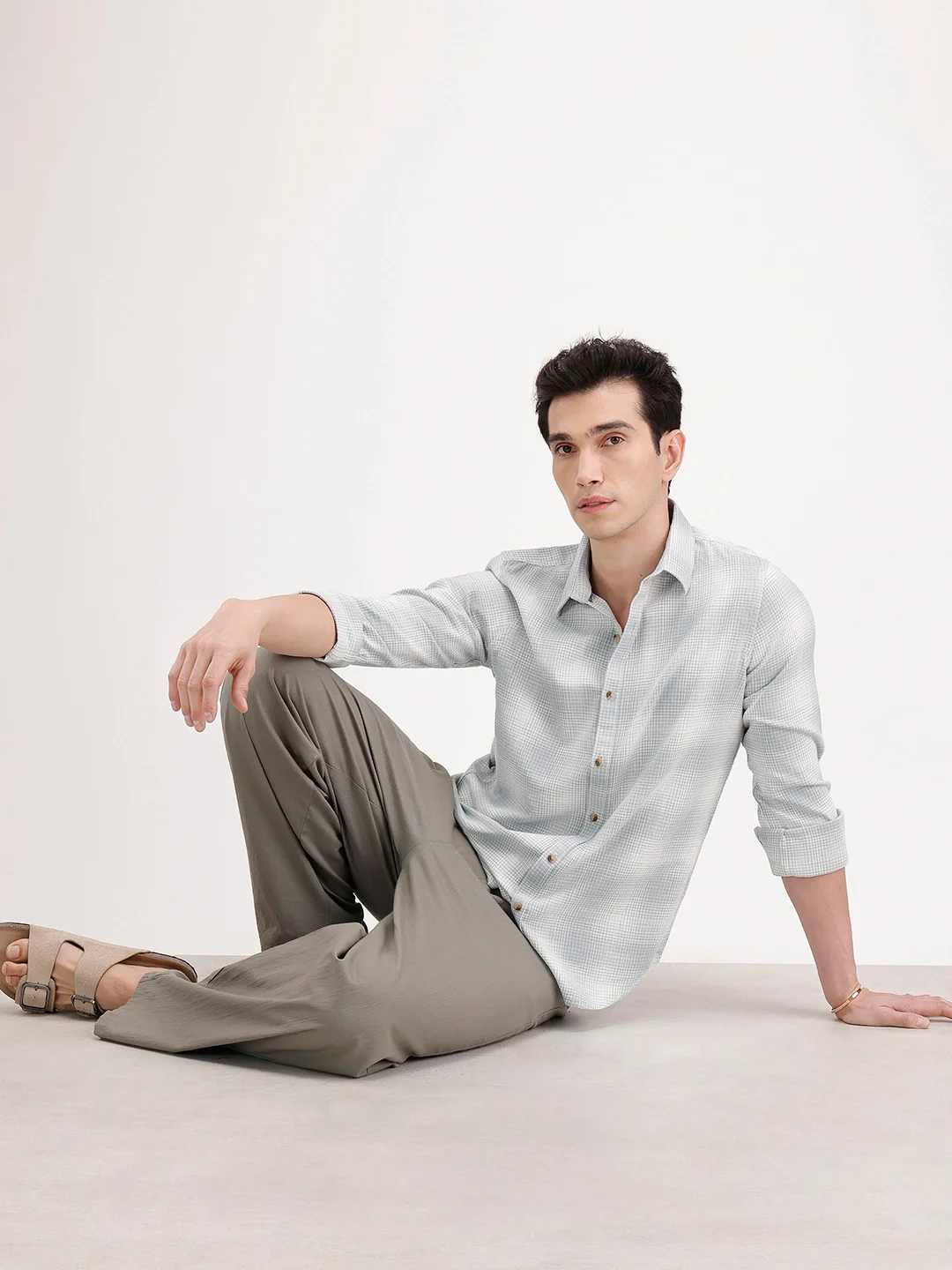 Slim Fit Checkered Shirt | Light Green - Image 2