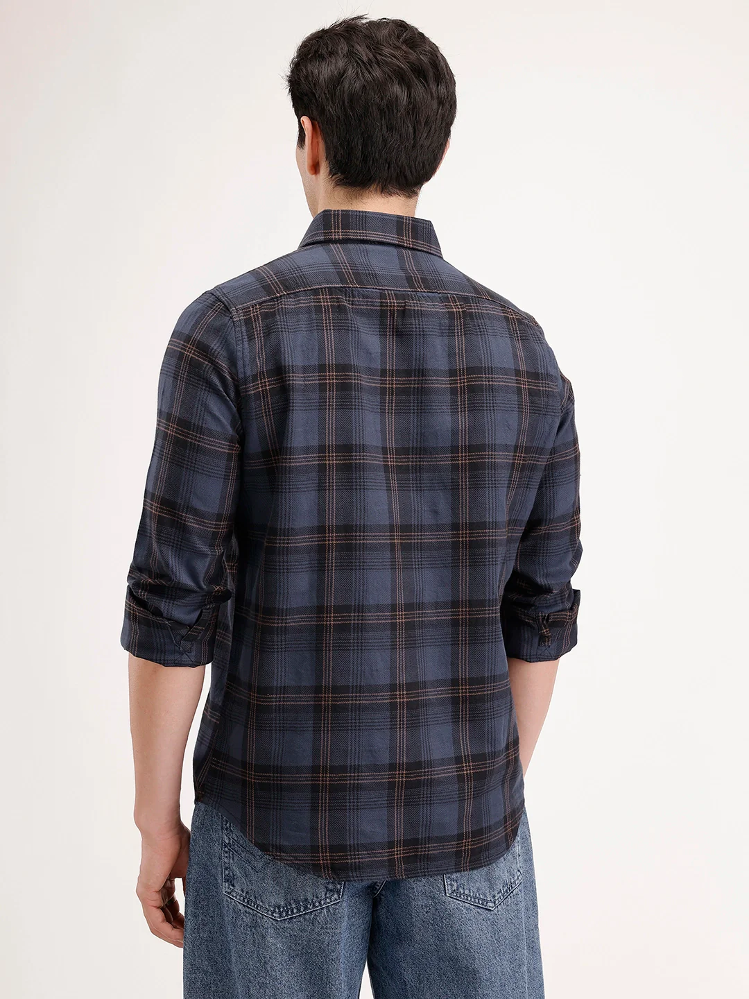 Slim Fit Checkered Shirt | Navy Blue - Image 3