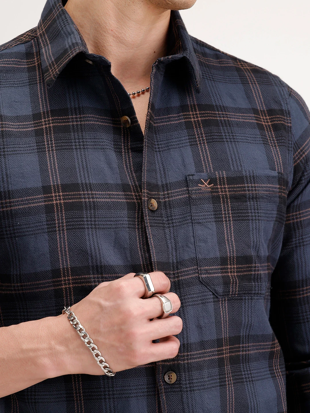 Slim Fit Checkered Shirt | Navy Blue - Image 5