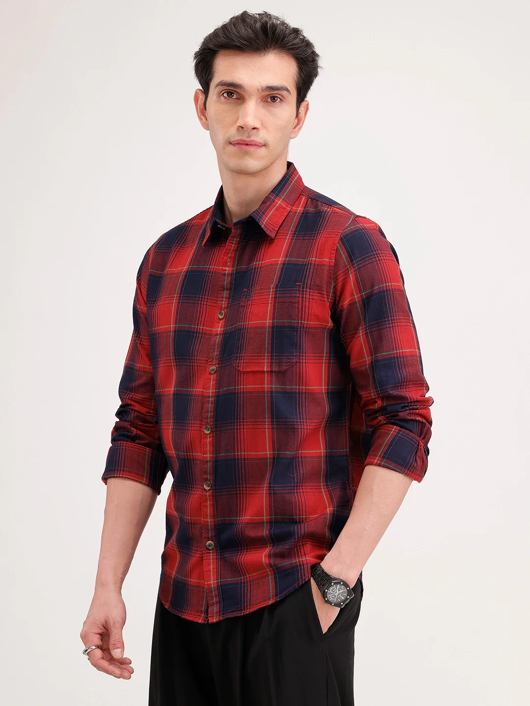 Slim Fit Checkered Shirt | Rust - Image 4