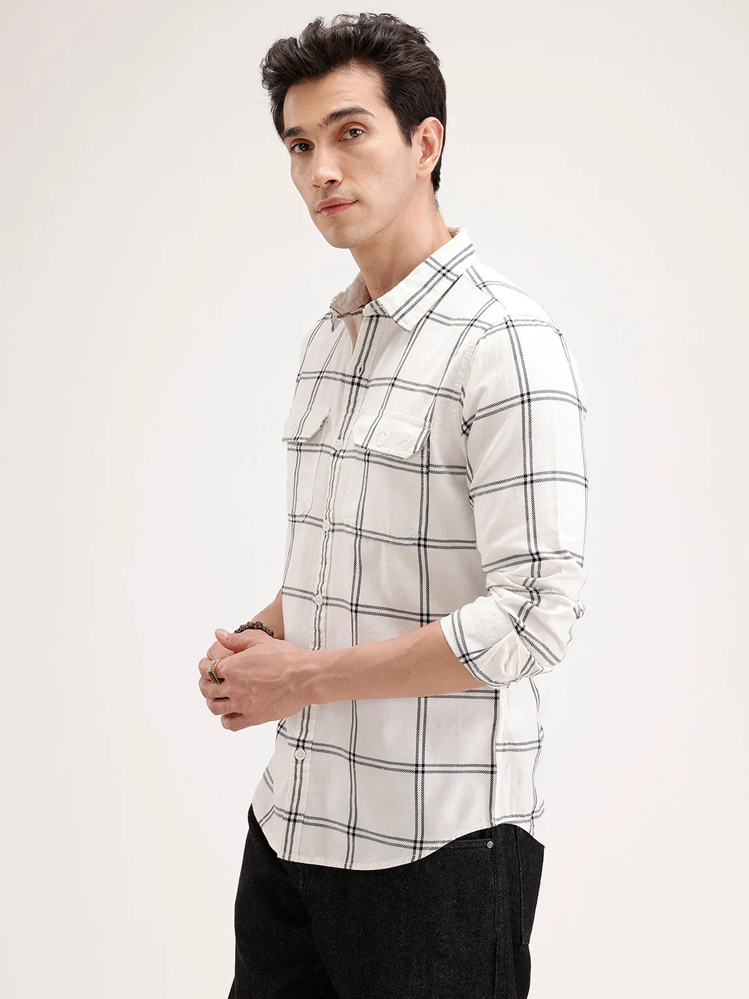 Slim Fit Checkered Shirt | White - Image 4