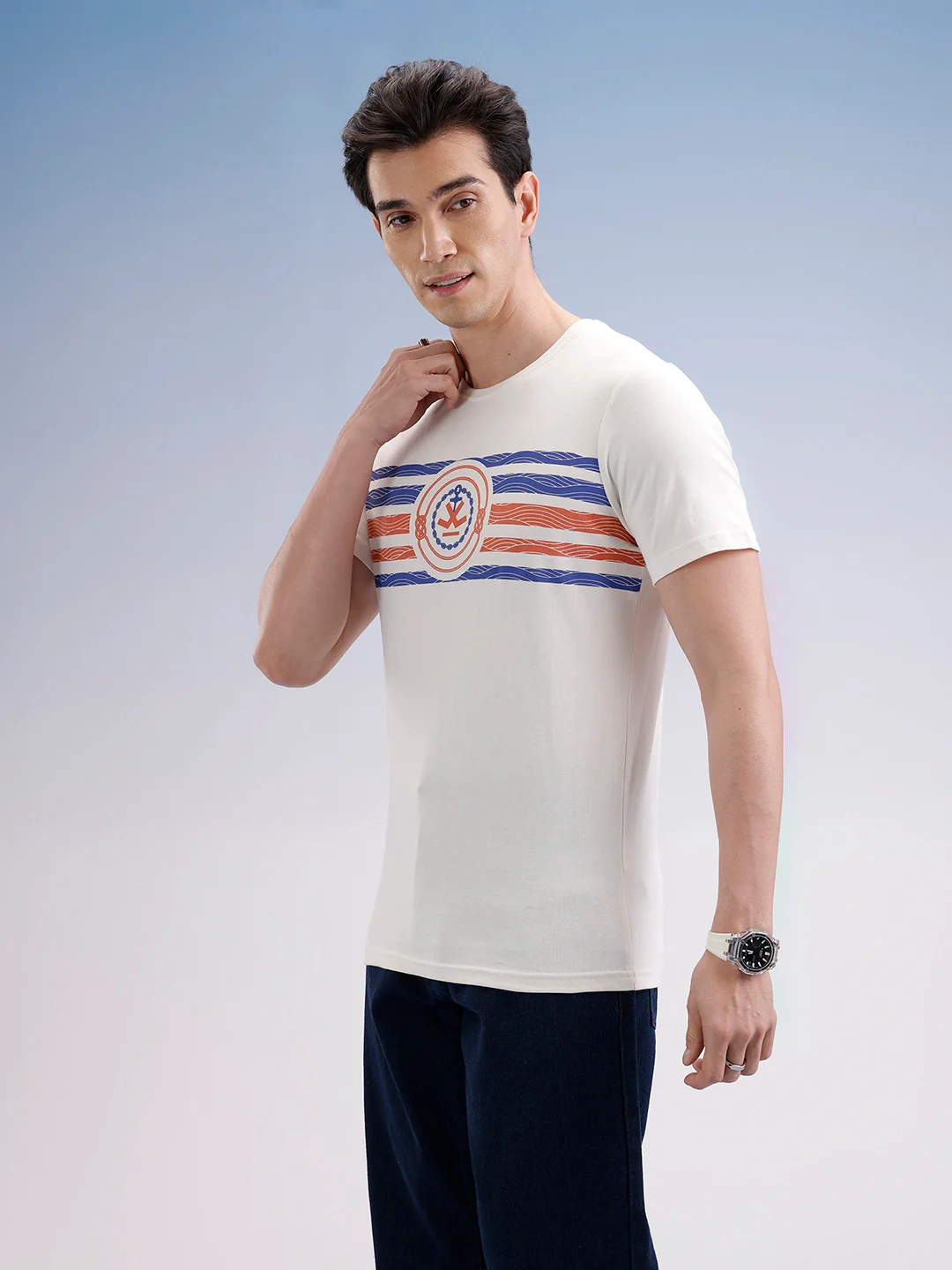 Slim Fit Classic Placement Printed T-Shirt | Off White - Image 4