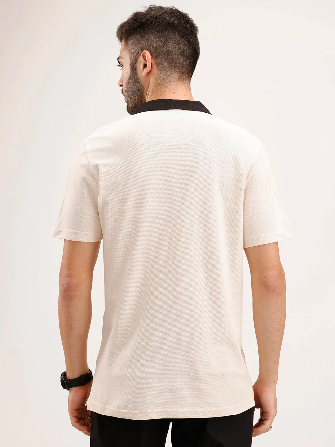 Slim Fit contrast Collar Polo T-Shirt | Beige - Image 3