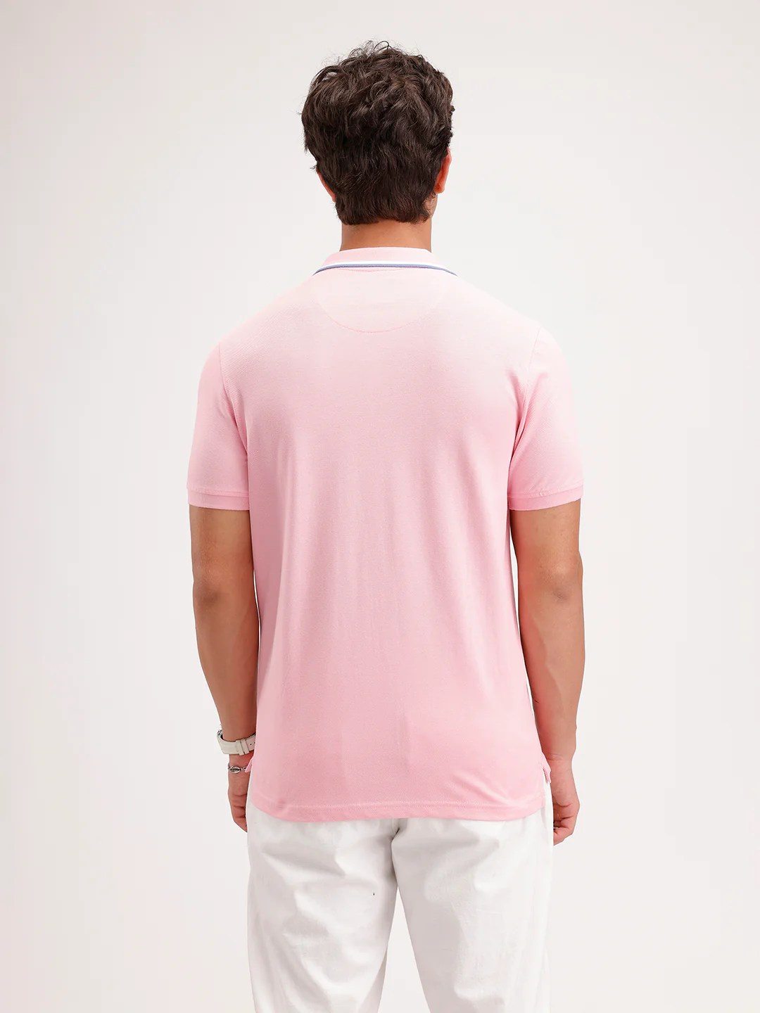 Slim Fit Contrast Collar Polo T-Shirt | Pink - Image 3