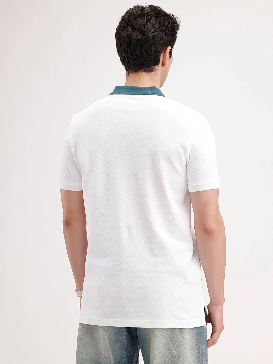 Slim Fit Contrast Collar Polo T-Shirt | White - Image 3