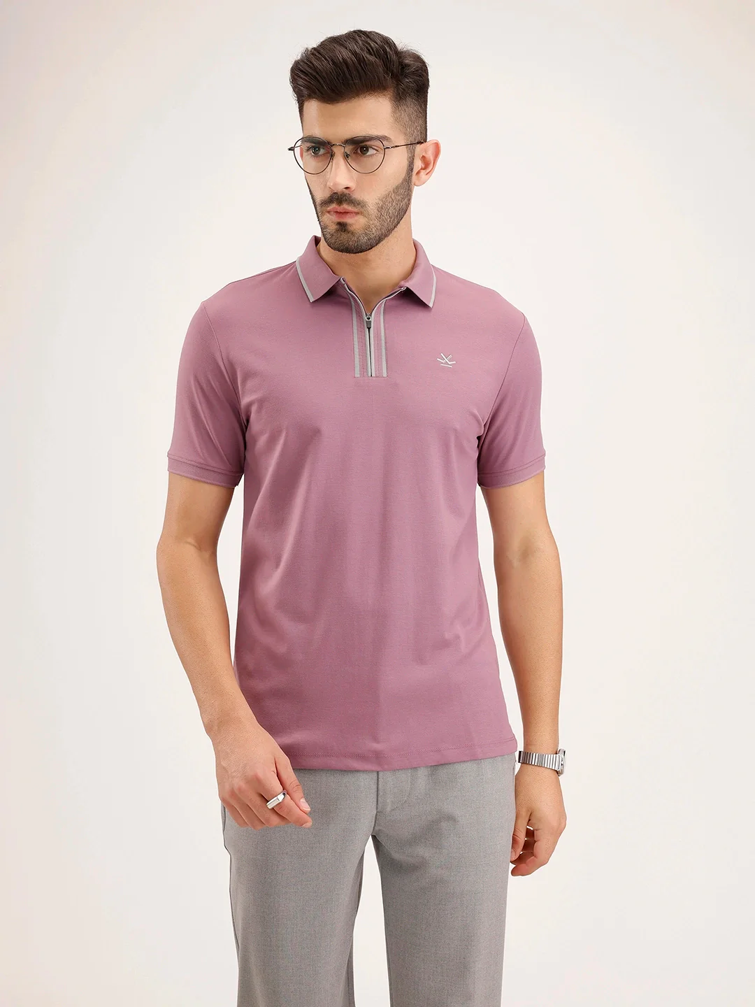 Slim Fit Contrast Collar T-Shirt | Pink