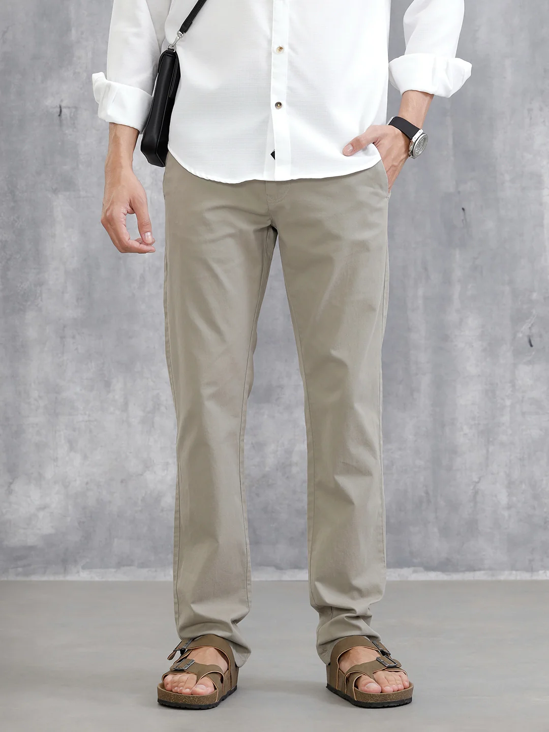 Slim Fit Cotton Clean Look Trouser| Grey