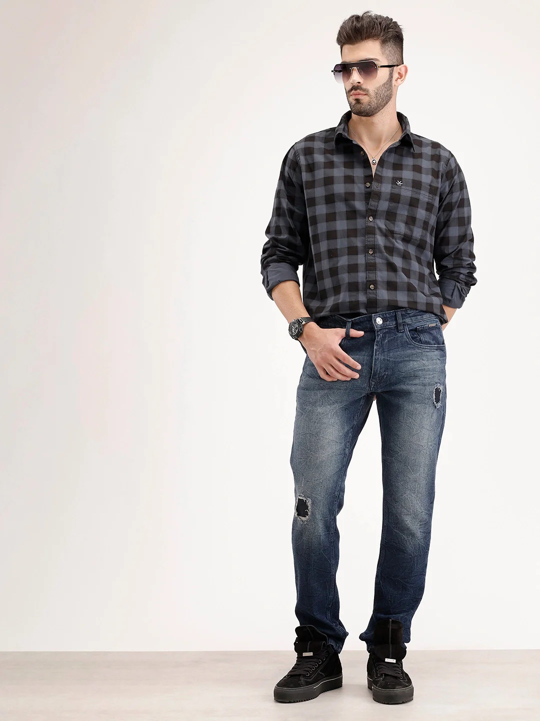 Slim Fit Distressed Denim Jeans | Blue - Image 2