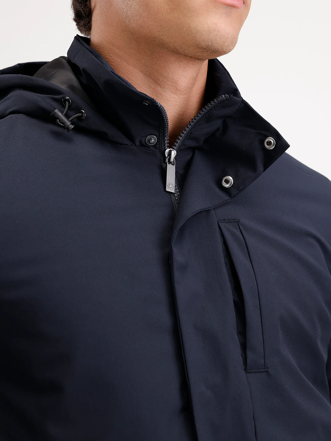 Slim Fit Double Pocket Hooded Jacket | Navy Blue - Image 5