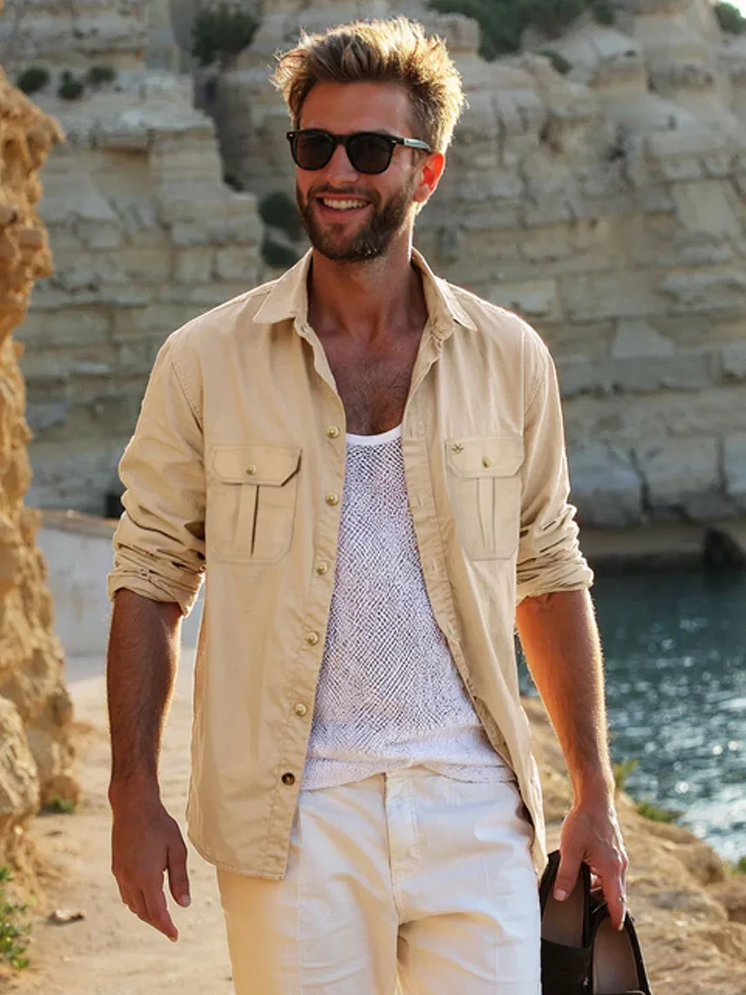 Fine Corduroy Slim Fit Shirt | Beige - Image 2