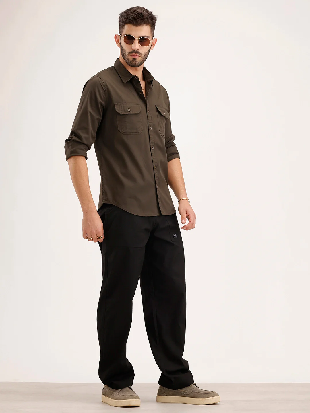 Slim Fit Double Pocket Shirt | Dark Green - Image 2
