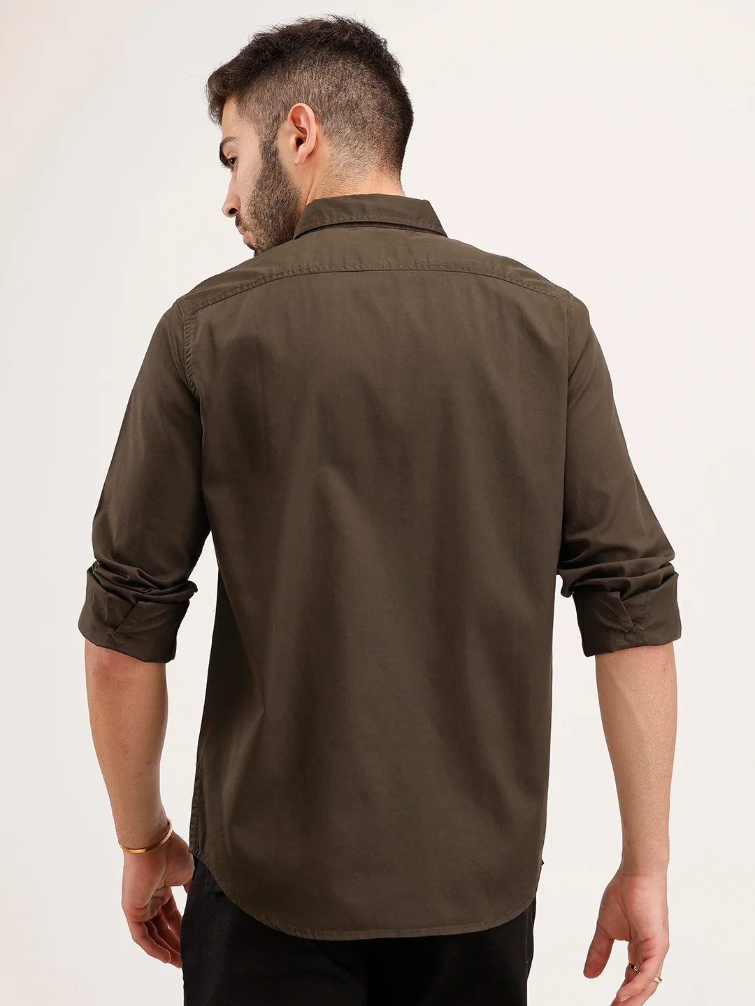 Slim Fit Double Pocket Shirt | Dark Green - Image 3