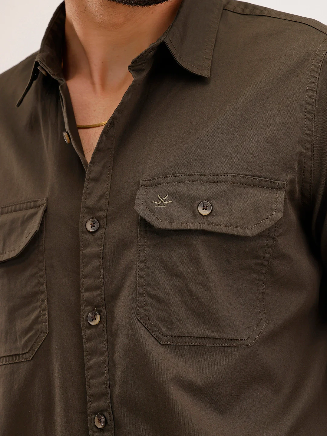 Slim Fit Double Pocket Shirt | Dark Green - Image 5