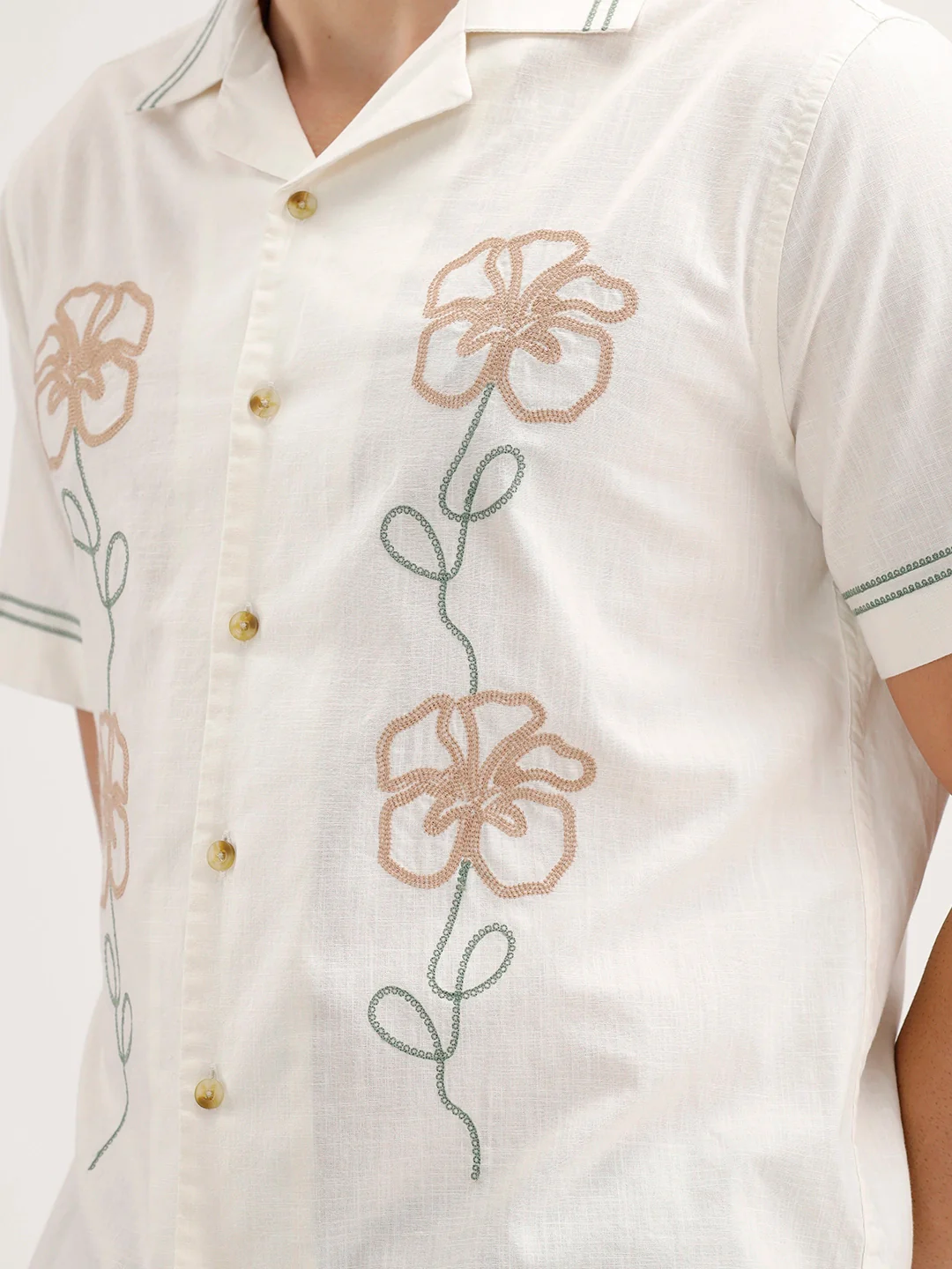 Slim Fit Emroidered Resort Collar Shirt | White - Image 5