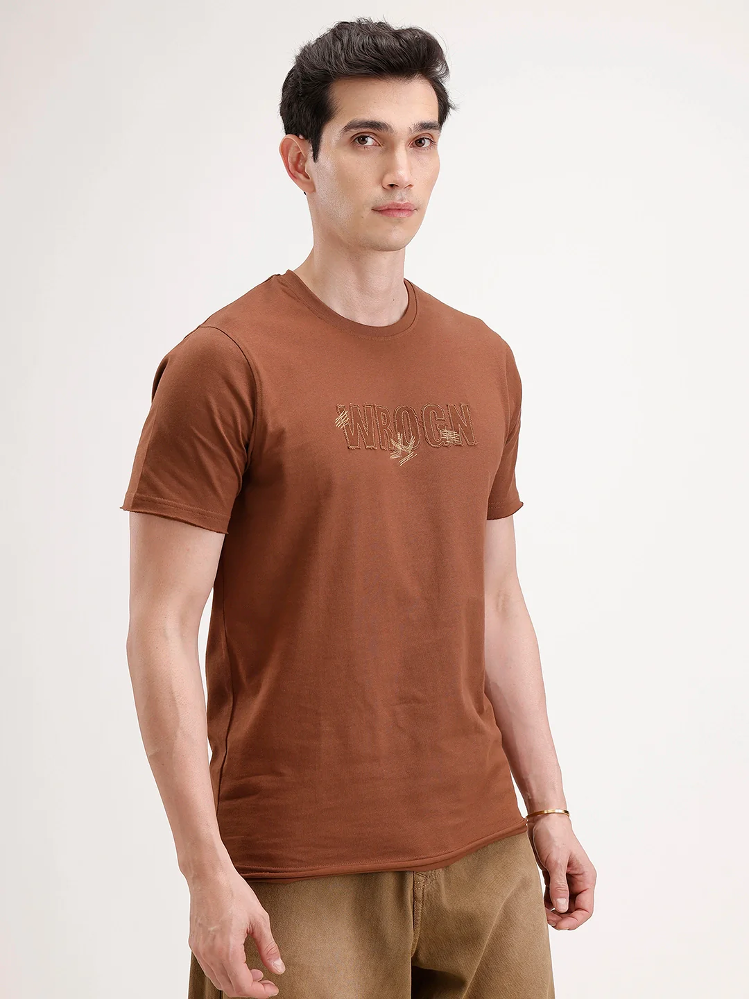 Slim Fit Emroidered T-Shirt | Brown - Image 4