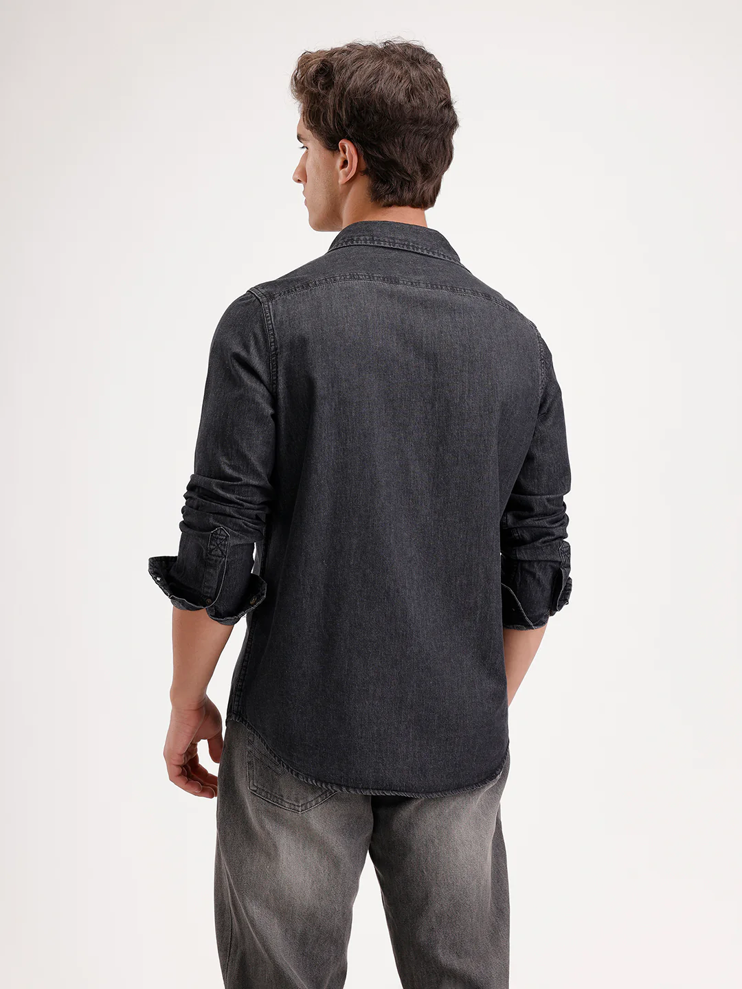 Slim Fit Faded Denim Shirt | Black - Image 3