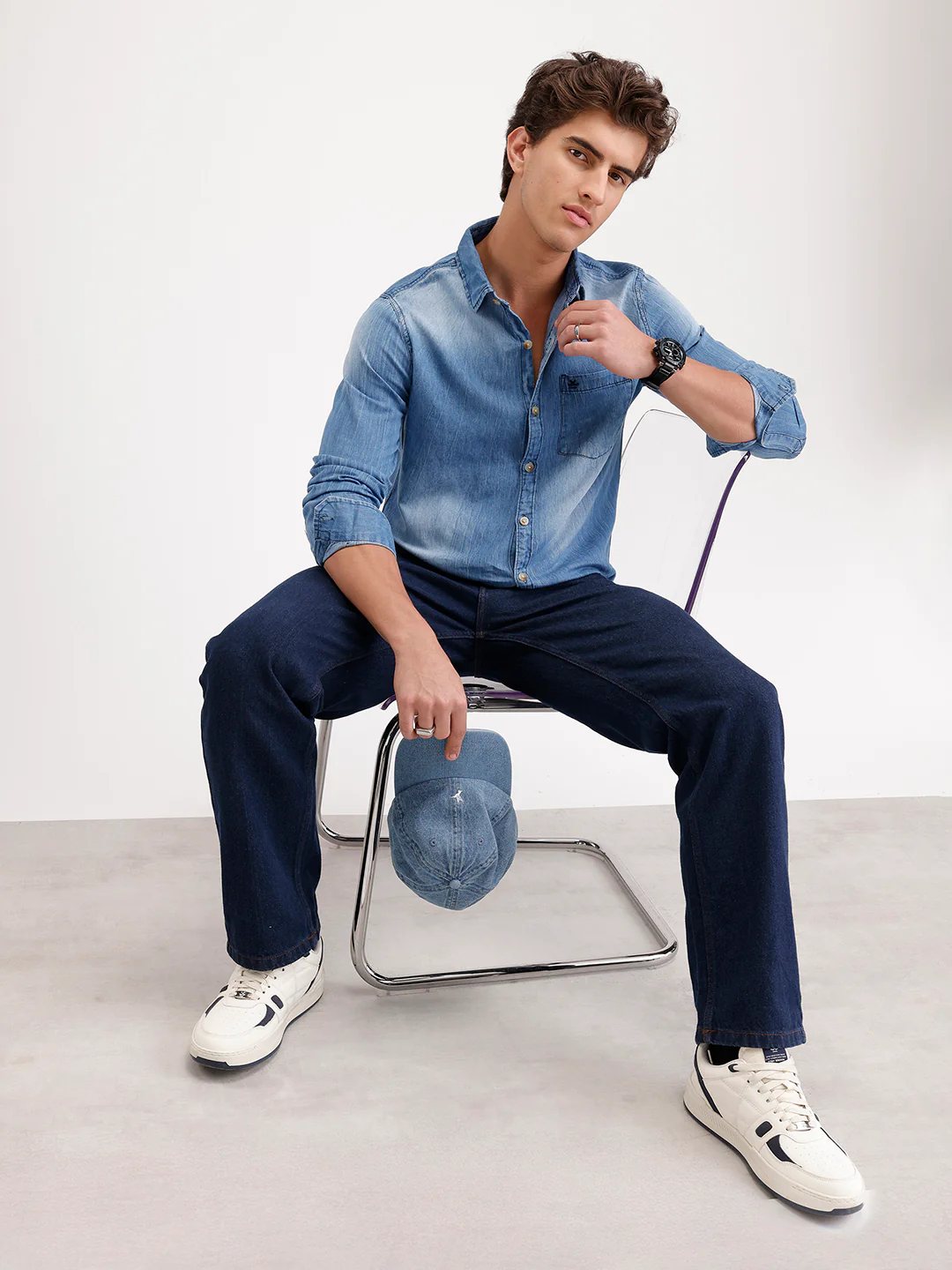 Slim Fit Faded Denim Shirt  | Blue - Image 2