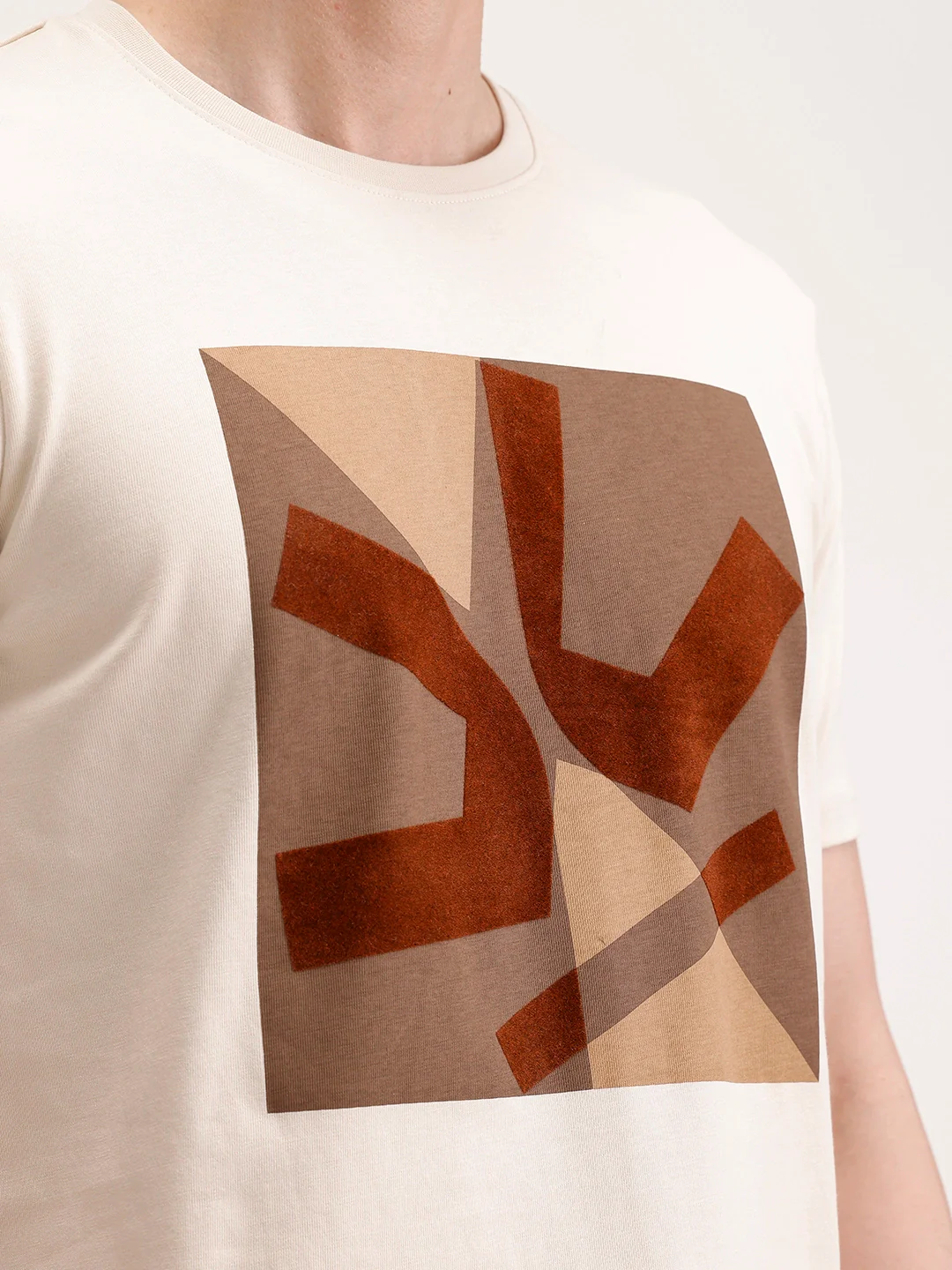 Slim Fit Flock Printed T-Shirt | Beige - Image 5