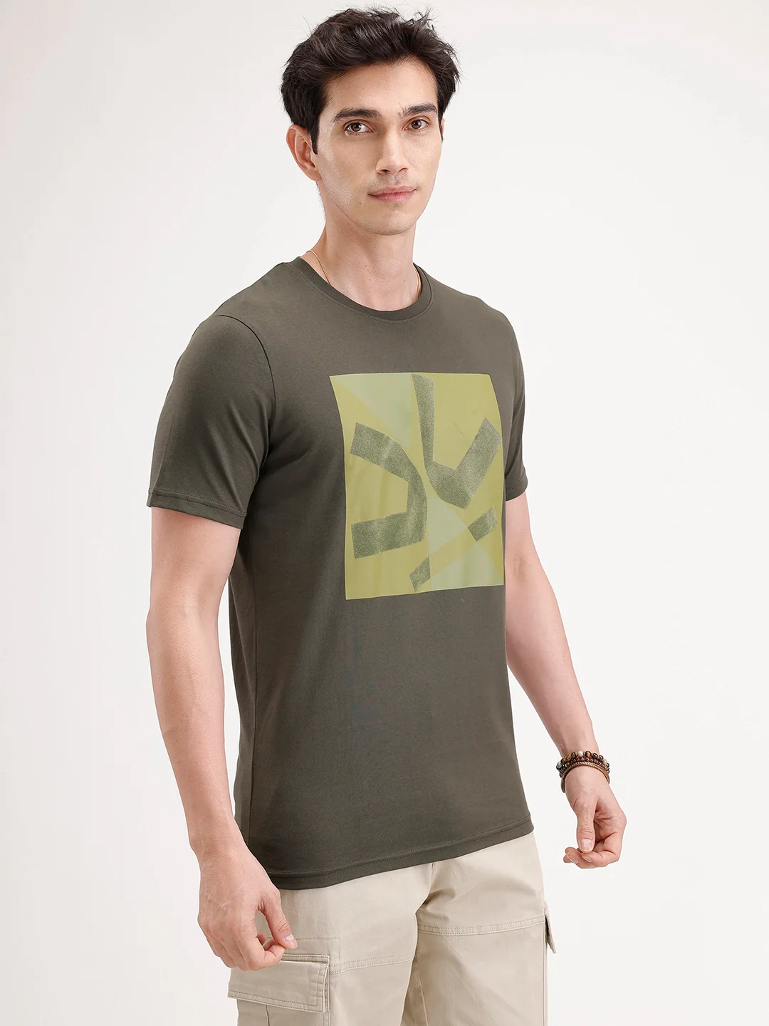 Slim Fit Flock Printed T-Shirt | Olive - Image 4