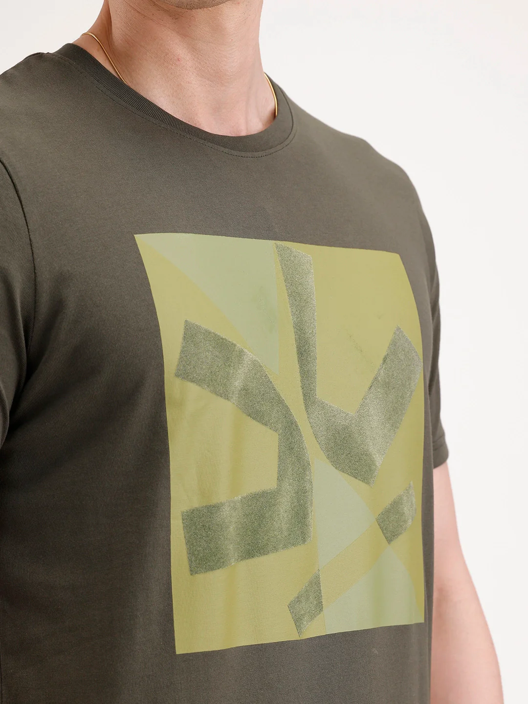 Slim Fit Flock Printed T-Shirt | Olive - Image 5