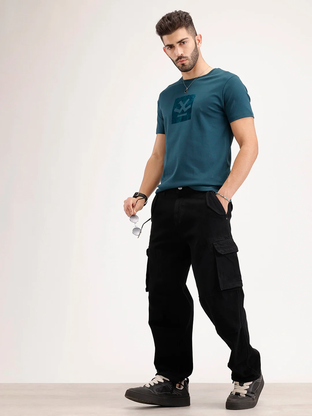 Slim Fit Flock Printed T-Shirt | Teal - Image 2