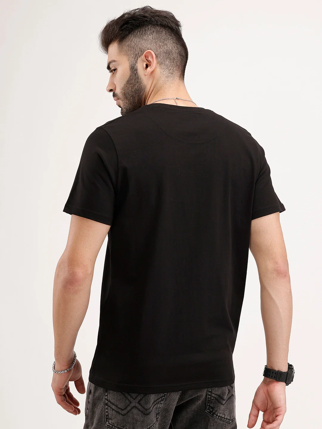 Slim Fit Placement Printed Tee | Black - Image 3